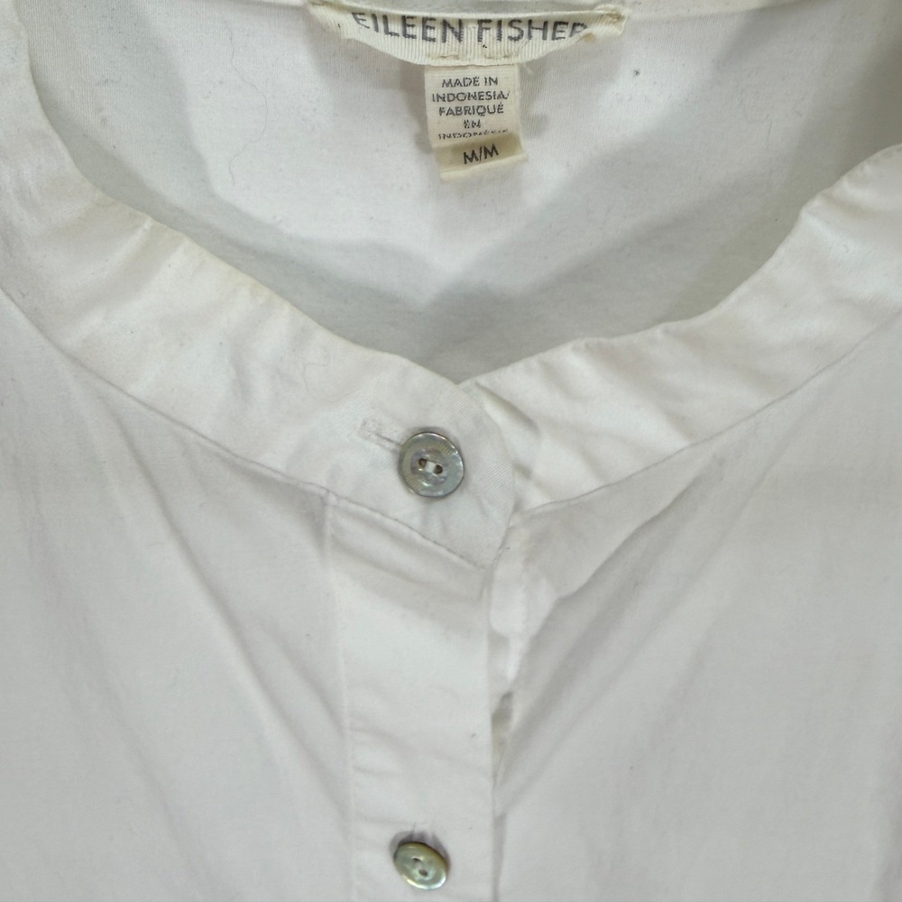 Eileen Fisher Mandarin Collar Shirt Organic Cotton Boxy Button White Size Medium - Picture 5 of 11